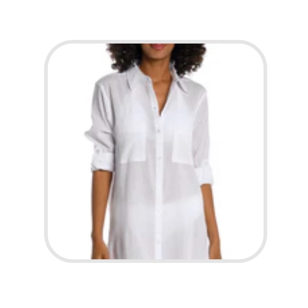LA BLANCA Island Flare Resort white Button Down Shirt.  Size S.